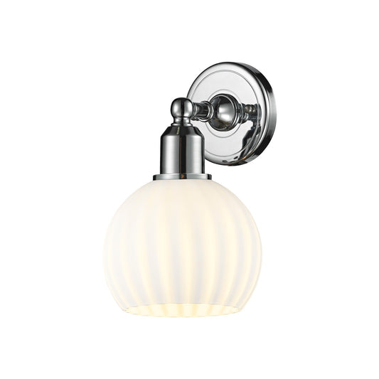 Innovations White Venetian 6in 1-Light Wall Sconce | Industrial Polished Chrome Steel and Cast Brass White Venetian Glass | Model 900-1W-PC-G1217-6WV