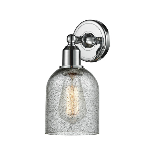 Innovations Caledonia 5in 1-Light Wall Sconce | Industrial Polished Chrome Steel and Charcoal Glass | Hallway & Bathroom Accent | Model 900-1W-PC-G257