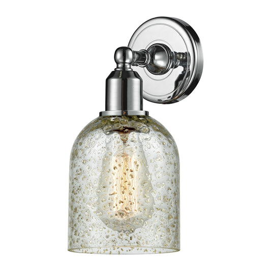 Innovations Caledonia 5in 1-Light Wall Sconce | Industrial Polished Chrome and Mica Glass | Bathroom & Hallway Accent | Model 900-1W-PC-G259