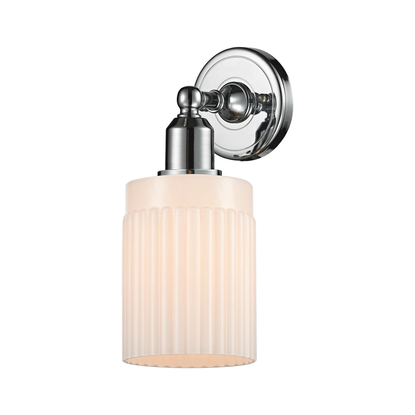 Innovations Hadley 4.5in 1-Light Wall Sconce | Industrial Polished Chrome and Matte White Ribbed Glass | Bathroom & Hallway Accent | Model 900-1W-PC-G341