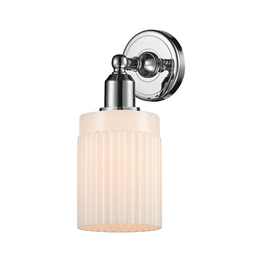Innovations Hadley 4.5in 1-Light Wall Sconce | Industrial Polished Chrome and Matte White Ribbed Glass | Bathroom & Hallway Accent | Model 900-1W-PC-G341