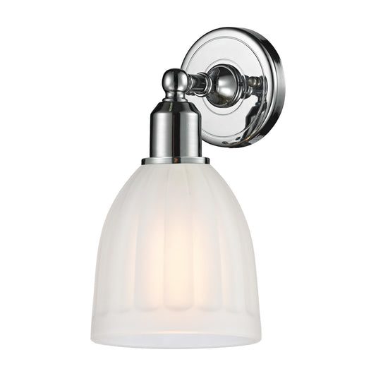 Innovations Brookfield 5.75in 1-Light Wall Sconce | Industrial Polished Chrome and White Frosted Ribbed Glass | Bathroom & Hallway | Model 900-1W-PC-G441
