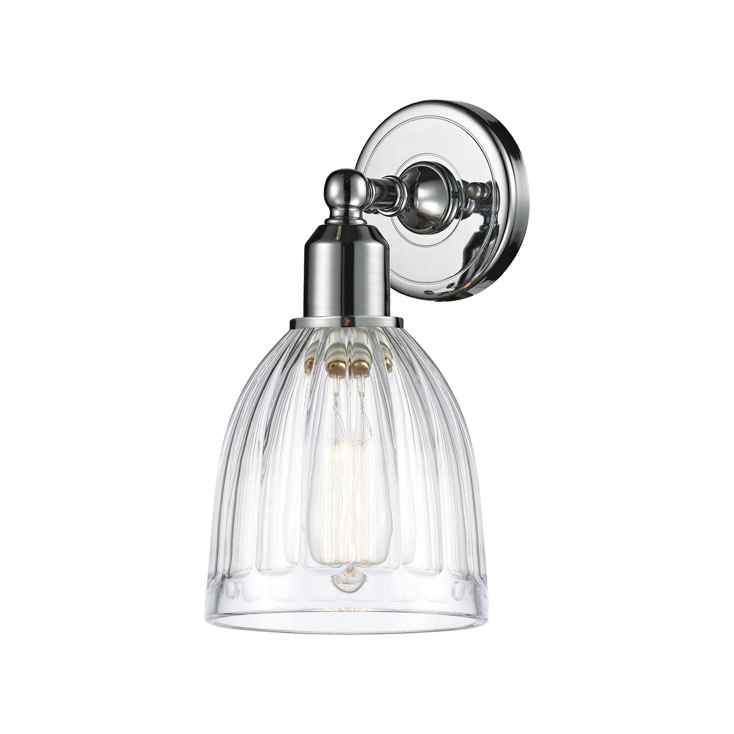 Innovations Brookfield 5.75in 1-Light Wall Sconce | Industrial Polished Chrome and Clear Ribbed Glass | Bathroom & Hallway Accent | Model 900-1W-PC-G442