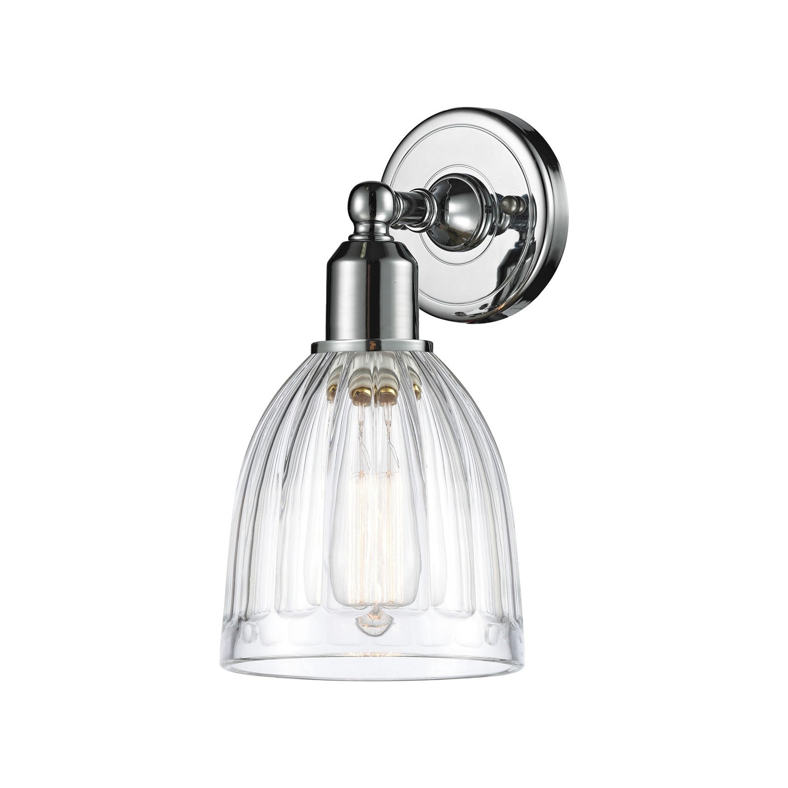Innovations Brookfield 5.75in 1-Light Wall Sconce | Industrial Polished Chrome and Clear Ribbed Glass | Bathroom & Hallway Accent | Model 900-1W-PC-G442
