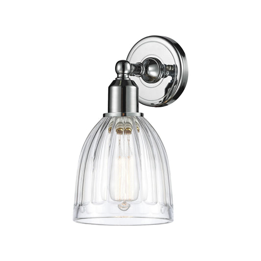Innovations Brookfield 5.75in 1-Light Wall Sconce | Industrial Polished Chrome and Clear Ribbed Glass | Bathroom & Hallway Accent | Model 900-1W-PC-G442
