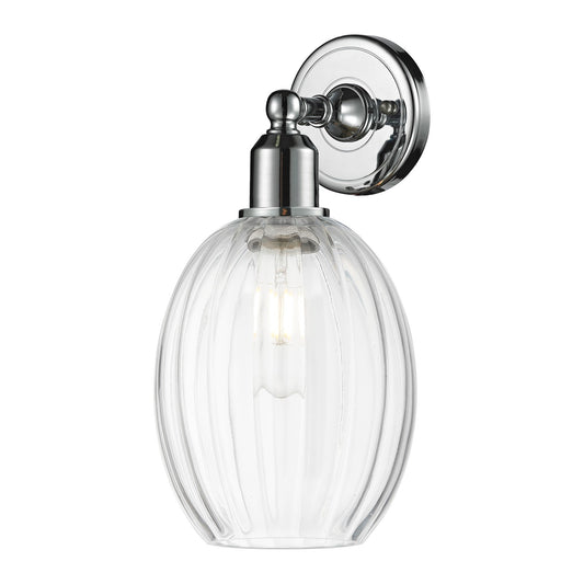 Innovations Preston Bulb 6in 1-Light Wall Sconce | Industrial Polished Chrome Steel and Clear Glass | Bedroom & Hallway Accent | Model 900-1W-PC-G459-6CL