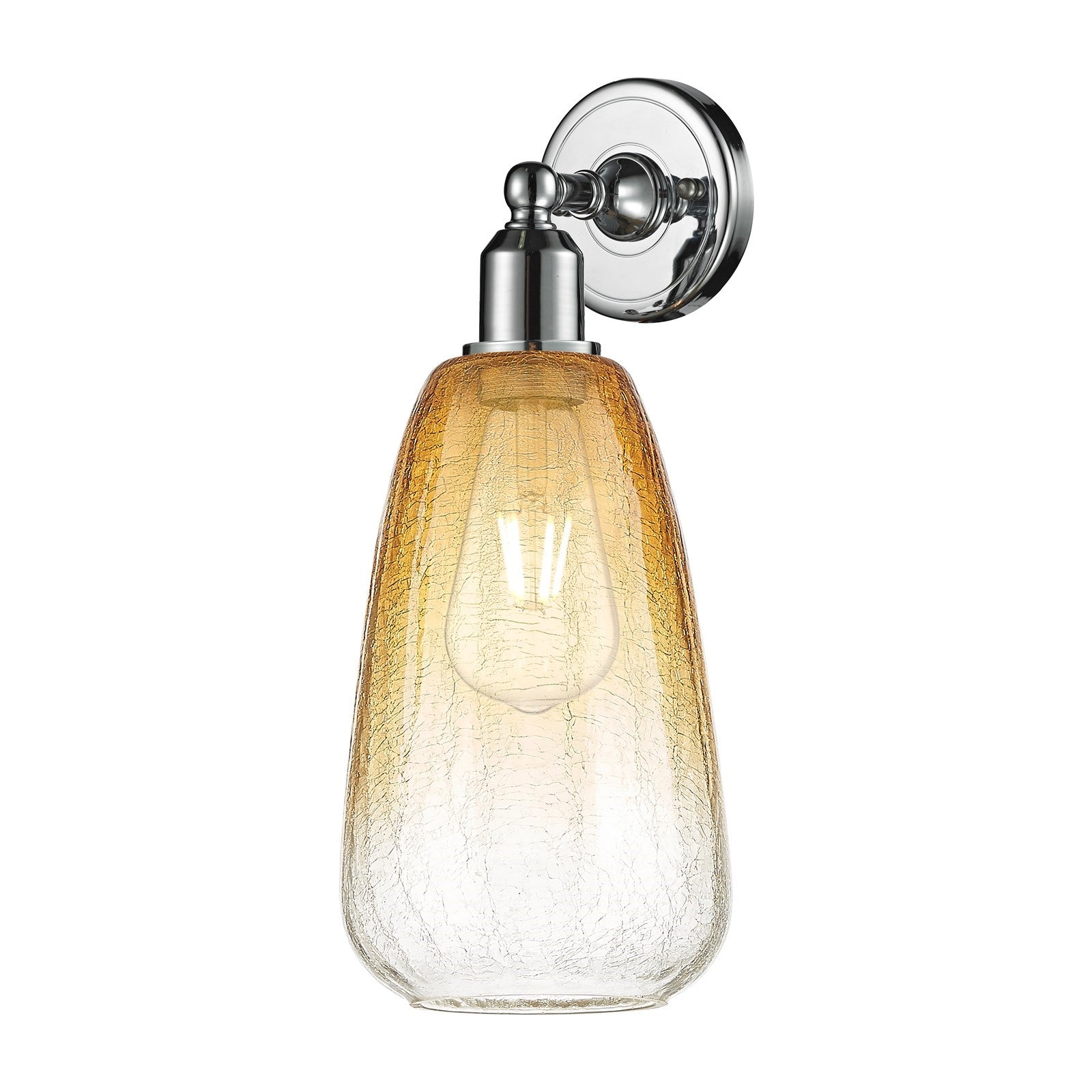 Innovations Brookhaven Almond 6in 1-Light Wall Sconce | Industrial Polished Chrome Steel and Amber Glass | Bedroom & Hallway | Model 900-1W-PC-G480-6AM