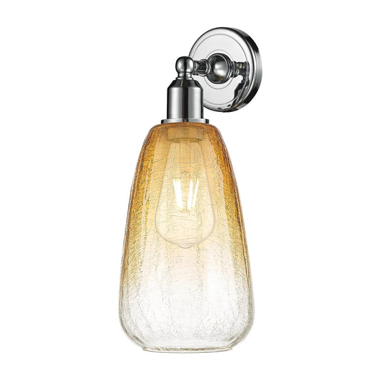 Innovations Brookhaven Almond 6in 1-Light Wall Sconce | Industrial Polished Chrome Steel and Amber Glass | Bedroom & Hallway | Model 900-1W-PC-G480-6AM