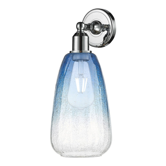 Innovations Brookhaven Almond 6in 1-Light Wall Sconce | Industrial Polished Chrome and Sapphire Blue Glass | Bathroom & Hallway | Model 900-1W-PC-G480-6SB