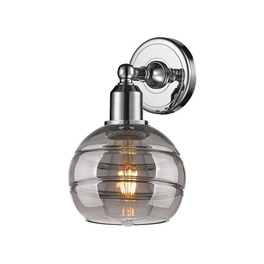 Innovations Rochester 6in 1-Light Wall Sconce | Industrial Polished Chrome and Light Smoke Glass | Bathroom & Hallway Accent | Model 900-1W-PC-G556-6SM