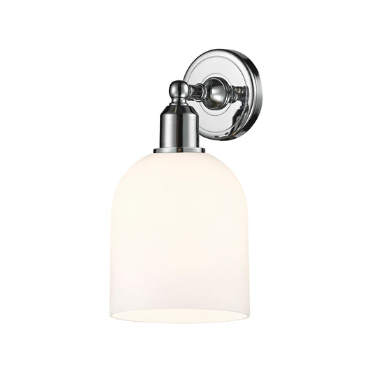 Innovations Bella 6in 1-Light Wall Sconce | Industrial Polished Chrome Steel and White Glass | Bathroom & Hallway Accent | Model 900-1W-PC-G558-6GWH