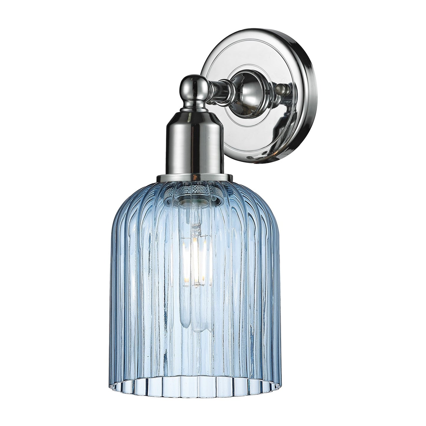 Innovations Bridal Veil 5in 1-Light Wall Sconce | Industrial Polished Chrome and Princess Blue Ribbed Glass | Bathroom & | Model 900-1W-PC-G559-5BL