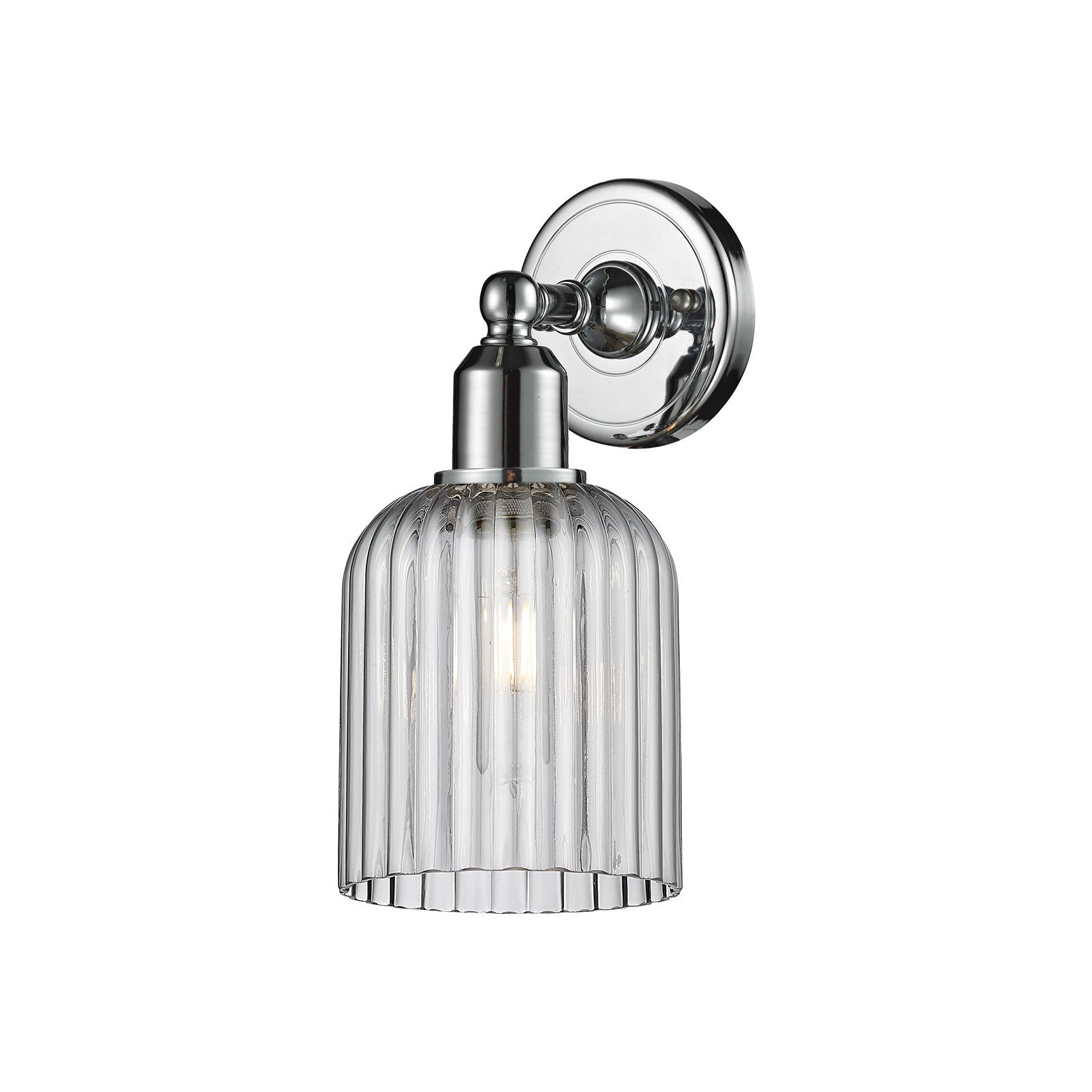 Innovations Bridal Veil 5in 1-Light Wall Sconce | Industrial Polished Chrome and Light Smoke Ribbed Glass | Bathroom & Hallway | Model 900-1W-PC-G559-5SM