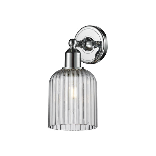 Innovations Bridal Veil 5in 1-Light Wall Sconce | Industrial Polished Chrome and Light Smoke Ribbed Glass | Bathroom & Hallway | Model 900-1W-PC-G559-5SM