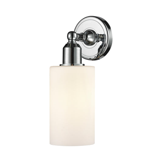 Innovations Clymer 4in 1-Light Wall Sconce | Industrial Polished Chrome Steel and Matte White Glass | Bathroom & Hallway Accent | Model 900-1W-PC-G801