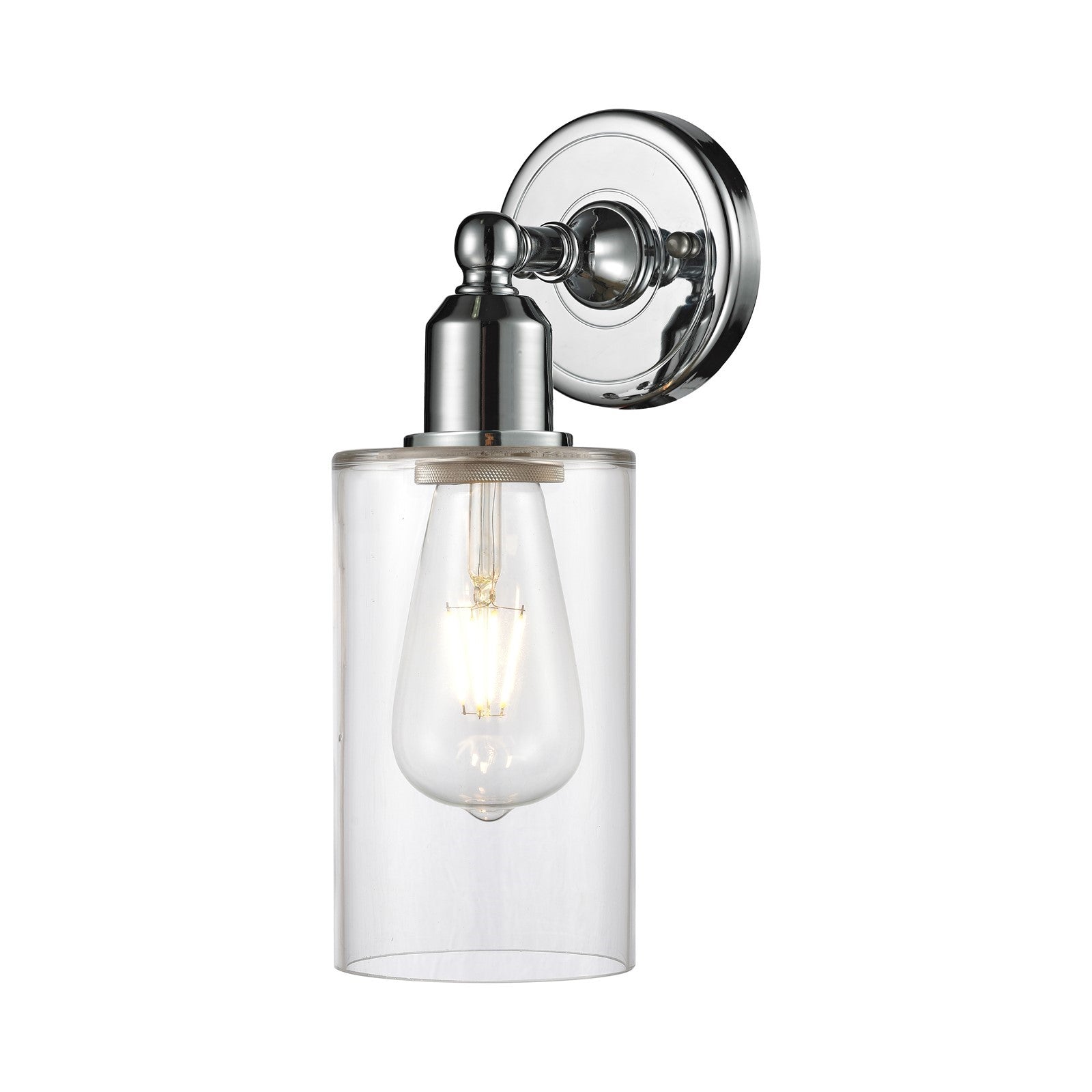 Innovations Clymer 4in 1-Light Wall Sconce | Industrial Polished Chrome Steel and Clear Glass | Bathroom & Hallway Accent | Model 900-1W-PC-G802