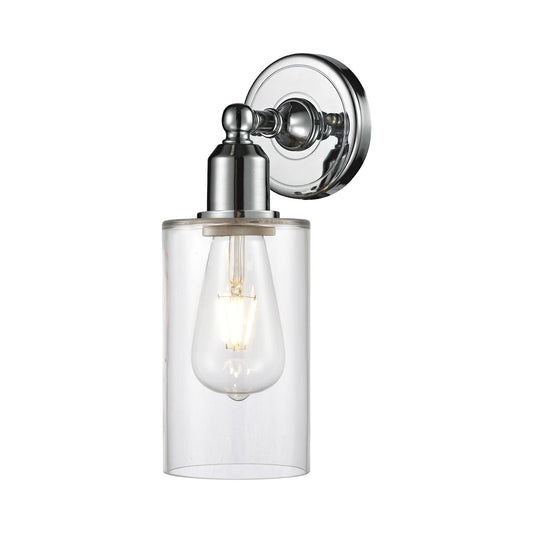 Innovations Clymer 4in 1-Light Wall Sconce | Industrial Polished Chrome Steel and Clear Glass | Bathroom & Hallway Accent | Model 900-1W-PC-G802