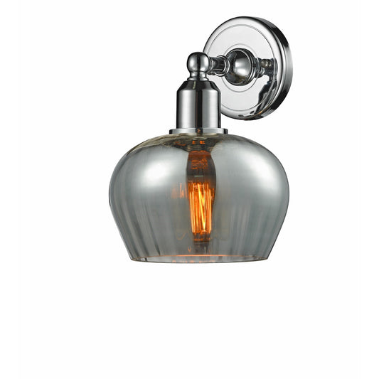 Innovations Fenton 7in 1-Light Wall Sconce | Art Nouveau Polished Chrome Steel and Light Smoke Ribbed Glass | Bathroom & Hallway | Model 900-1W-PC-G93
