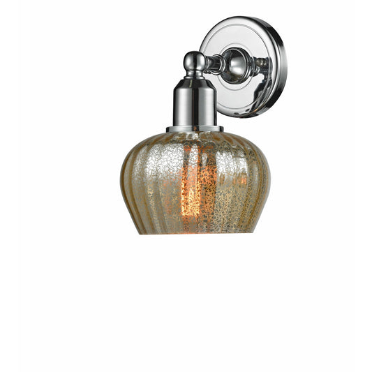 Innovations Fenton 6.5in 1-Light Wall Sconce | Industrial Polished Chrome Steel and Mercury Ribbed Glass | Hallway & Bathroom | Model 900-1W-PC-G96-LED