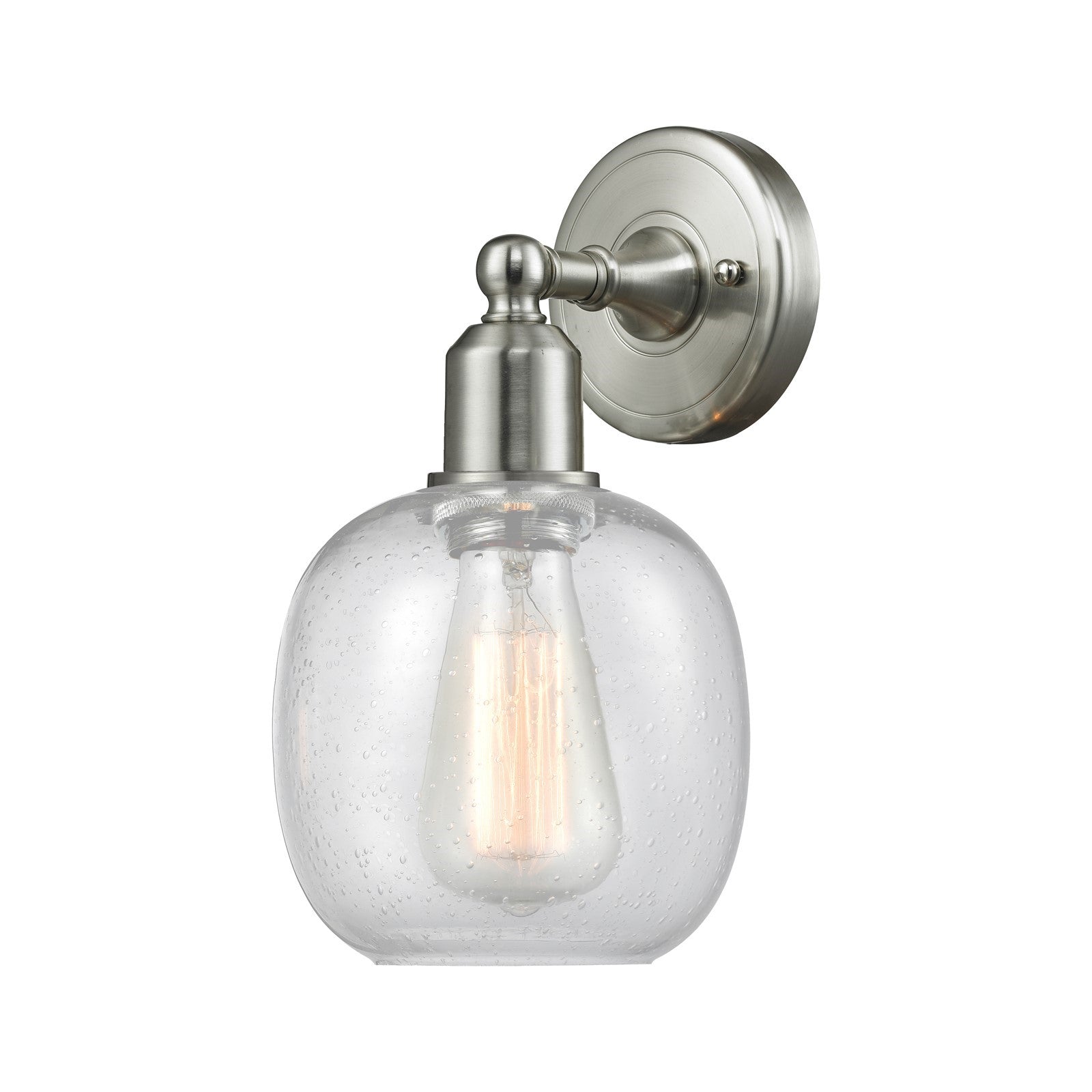 Innovations Belfast 6in 1-Light Wall Sconce | Industrial Brushed Satin Nickel Steel and Seedy Glass Globe | Hallway & Bathroom | Model 900-1W-SN-G104