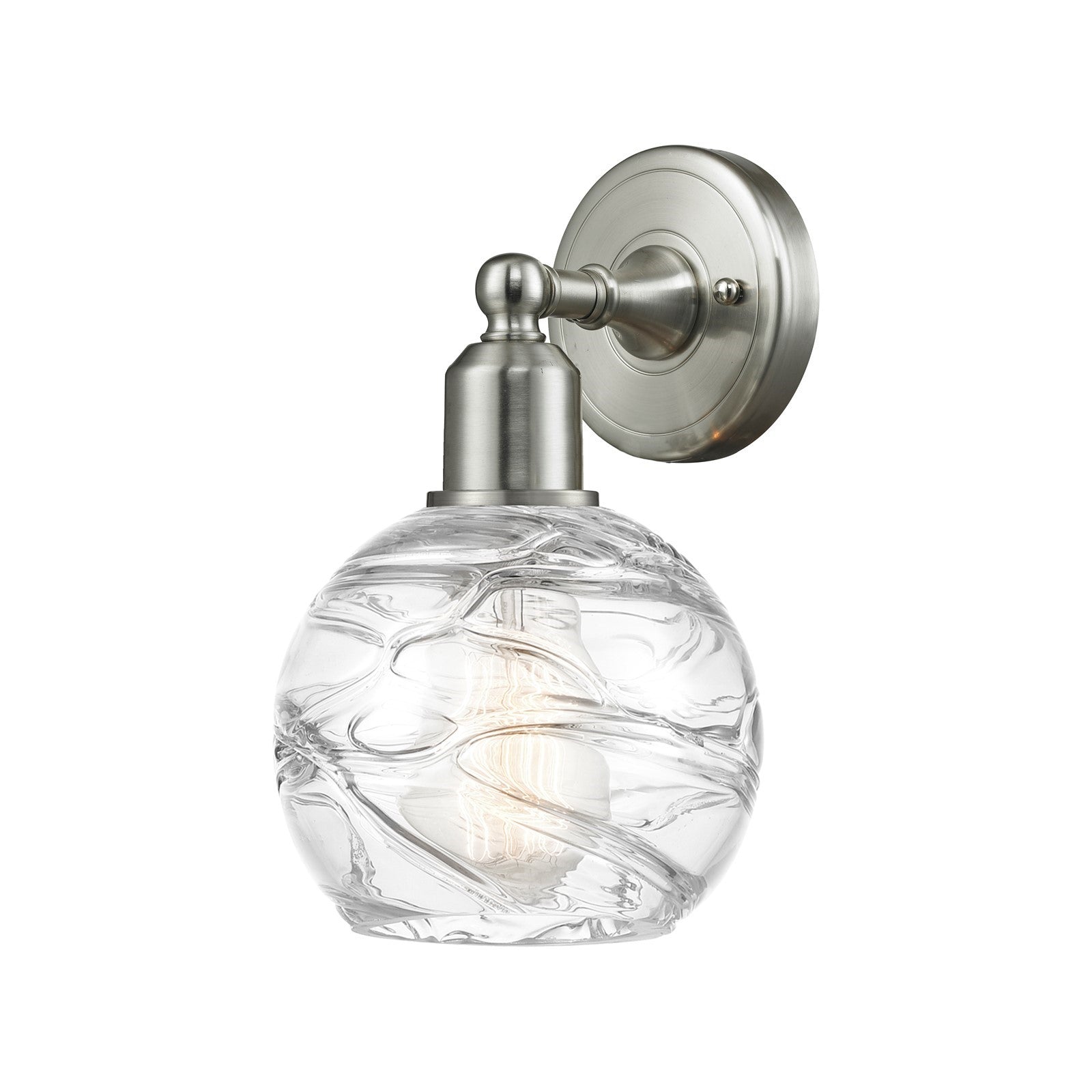 Innovations Athens Deco Swirl 6in 1-Light Wall Sconce | Industrial Brushed Satin Nickel and Clear Deco Swirl Glass | Hallway & | Model 900-1W-SN-G1213-6CL