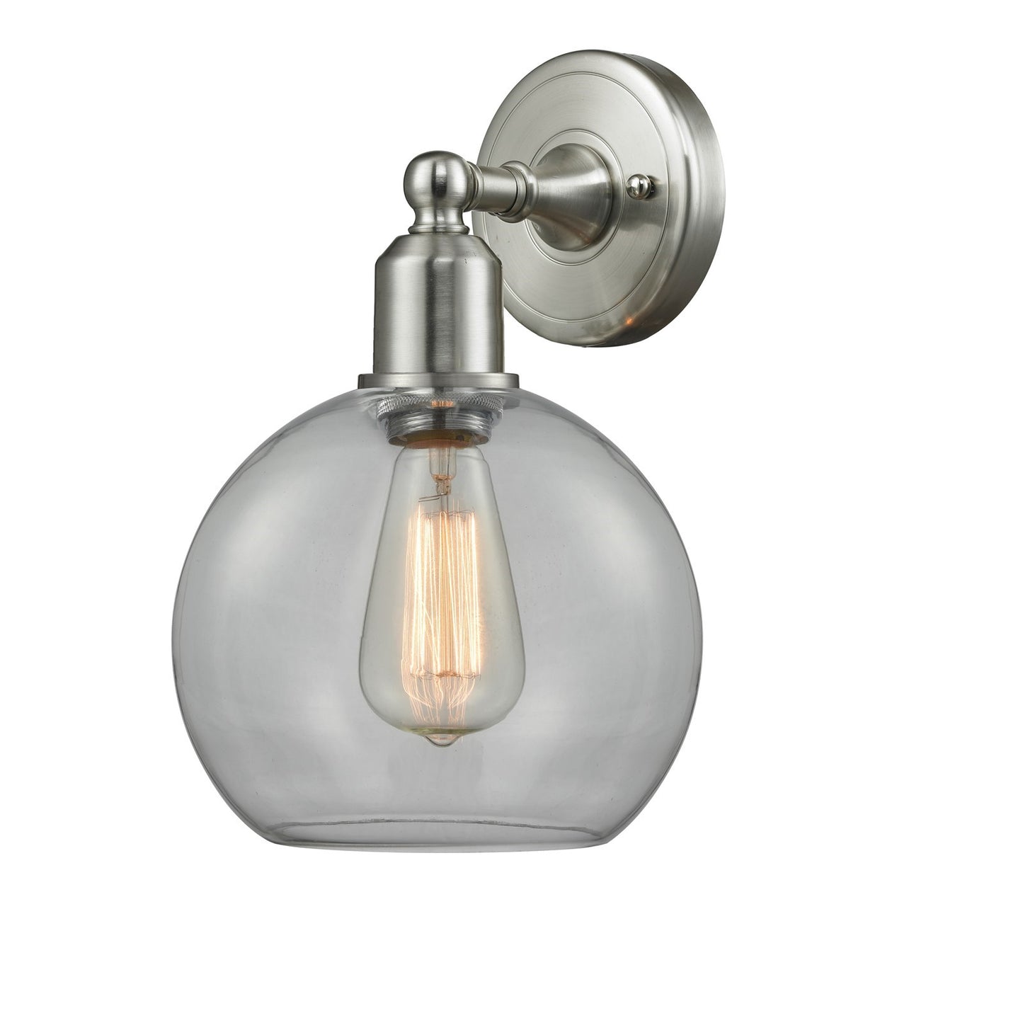 Innovations Sphere 8in 1-Light Wall Sconce | Industrial Brushed Satin Nickel Steel and Clear Glass | Hallway & Bathroom Accent | Model 900-1W-SN-G122-LED
