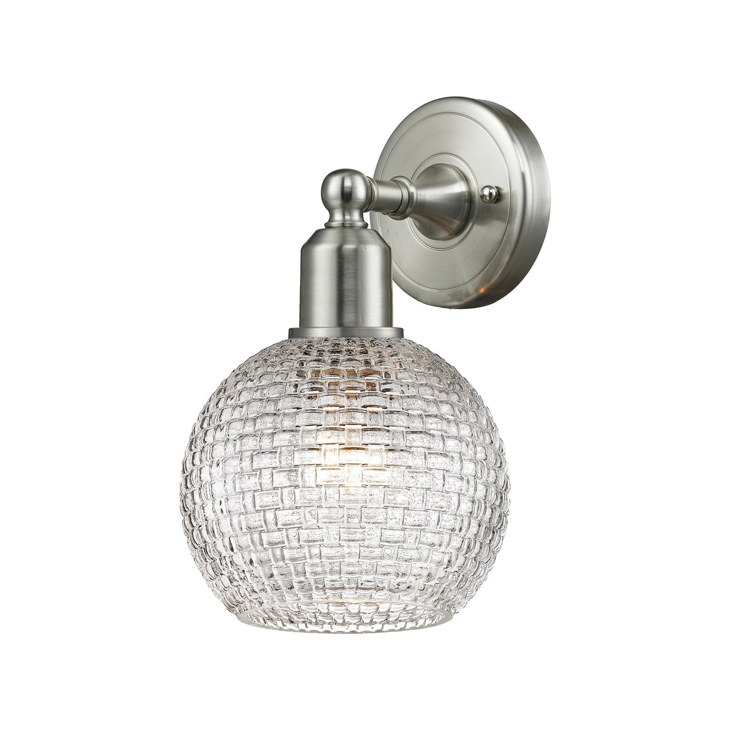 Innovations Athens 6in 1-Light Wall Sconce | Industrial Brushed Satin Nickel Steel and Clear Basket Weave Glass | Hallway & | Model 900-1W-SN-G122C-6CL