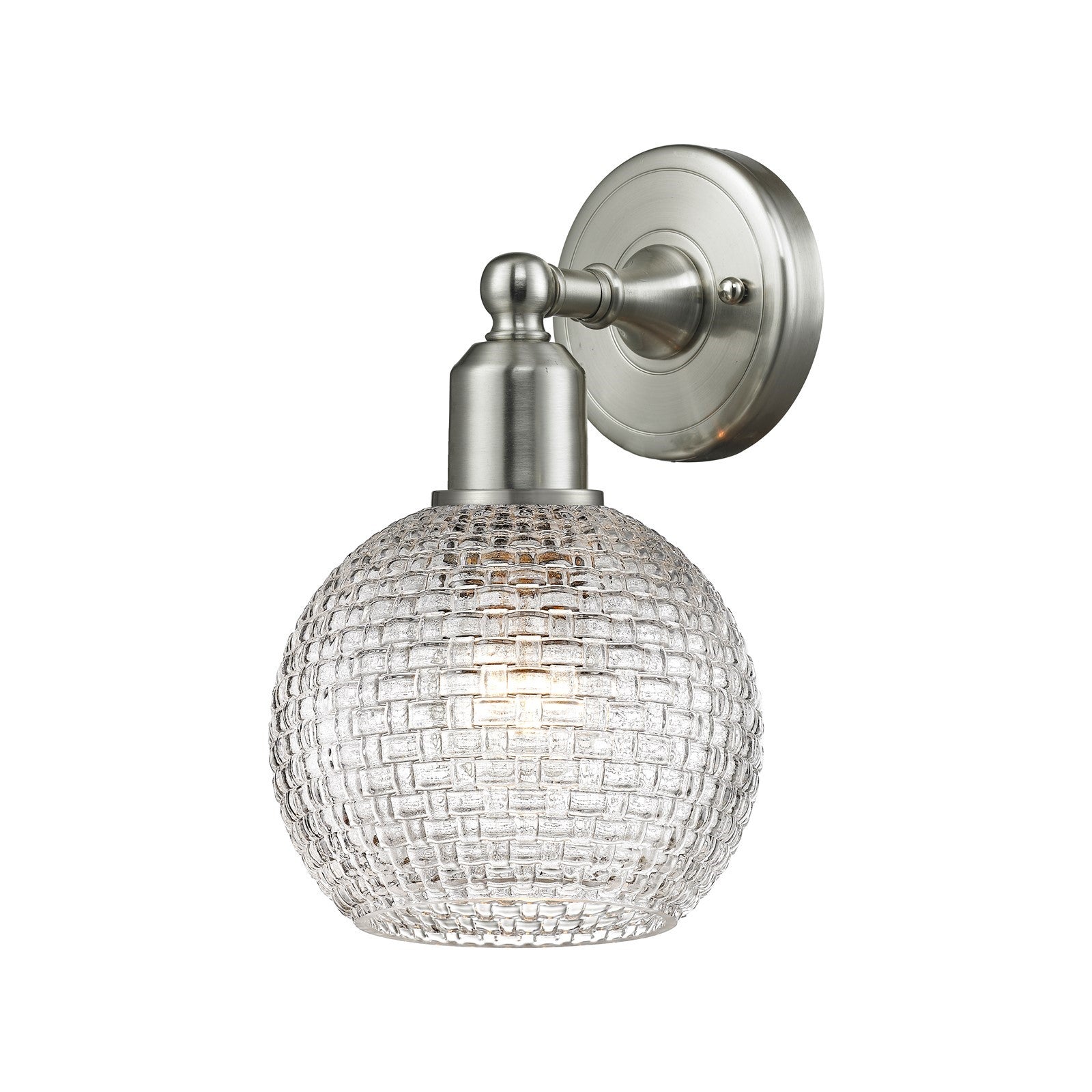Innovations Athens 6in 1-Light Wall Sconce | Industrial Brushed Satin Nickel Steel and Clear Basket Weave Glass | Hallway & | Model 900-1W-SN-G122C-6CL