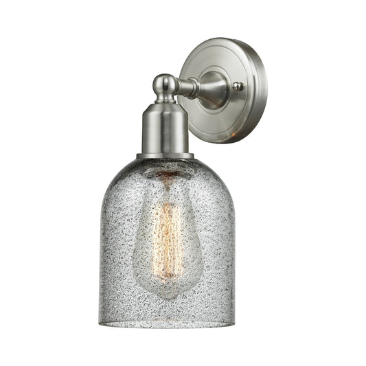 Innovations Caledonia 5in 1-Light Wall Sconce | Industrial Brushed Satin Nickel and Charcoal Glass | Bedroom & Hallway Accent | Model 900-1W-SN-G257
