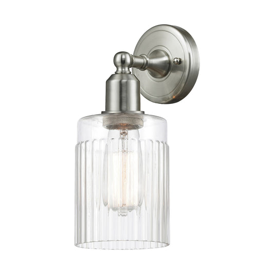 Innovations Hadley 5in 1-Light Wall Sconce | Industrial Brushed Satin Nickel and Clear Ribbed Glass | Hallway & Bathroom Accent | Model 900-1W-SN-G342