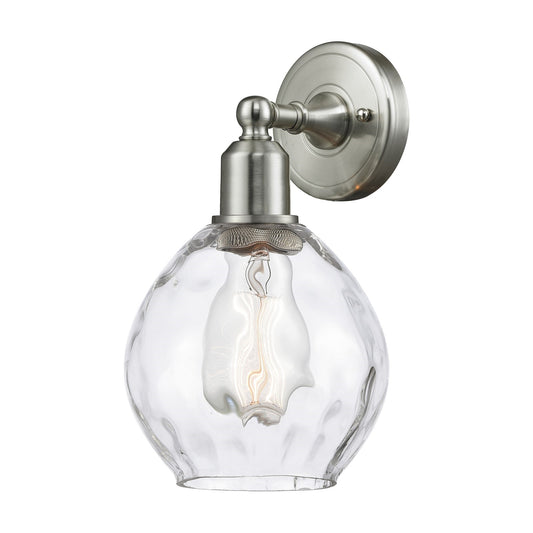 Innovations Waverly 6.25in 1-Light Wall Sconce | Industrial Brushed Satin Nickel and Clear Water Glass | Hallway & Bathroom | Model 900-1W-SN-G362
