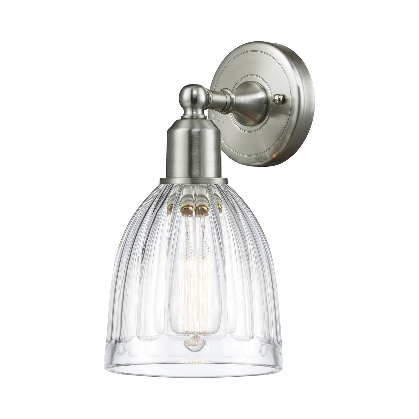 Innovations Brookfield 1-Light Wall Sconce | Industrial Brushed Satin Nickel Steel and Clear Ribbed Glass | Hallway & Bathroom | Model 900-1W-SN-G442