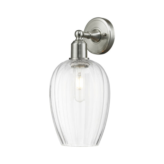 Innovations Preston Flute 1-Light Wall Sconce | Industrial Brushed Satin Nickel Steel and Clear Glass | Bathroom & Hallway | Model 900-1W-SN-G457-6CL
