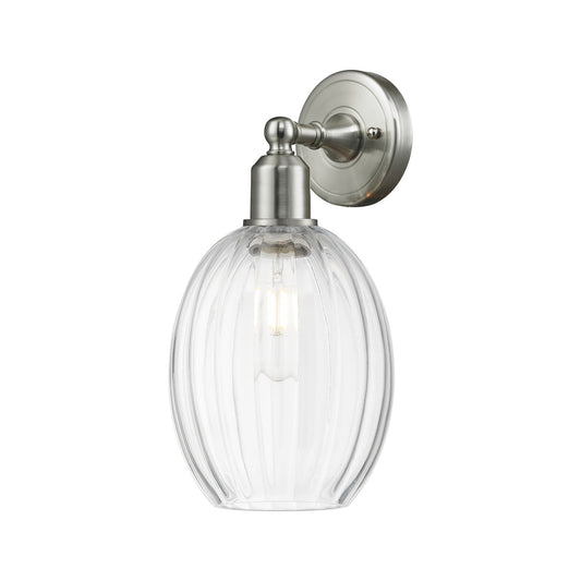 Innovations Preston Bulb 1-Light Wall Sconce | Industrial Brushed Satin Nickel Steel and Clear Glass | Bathroom & Hallway | Model 900-1W-SN-G459-6CL