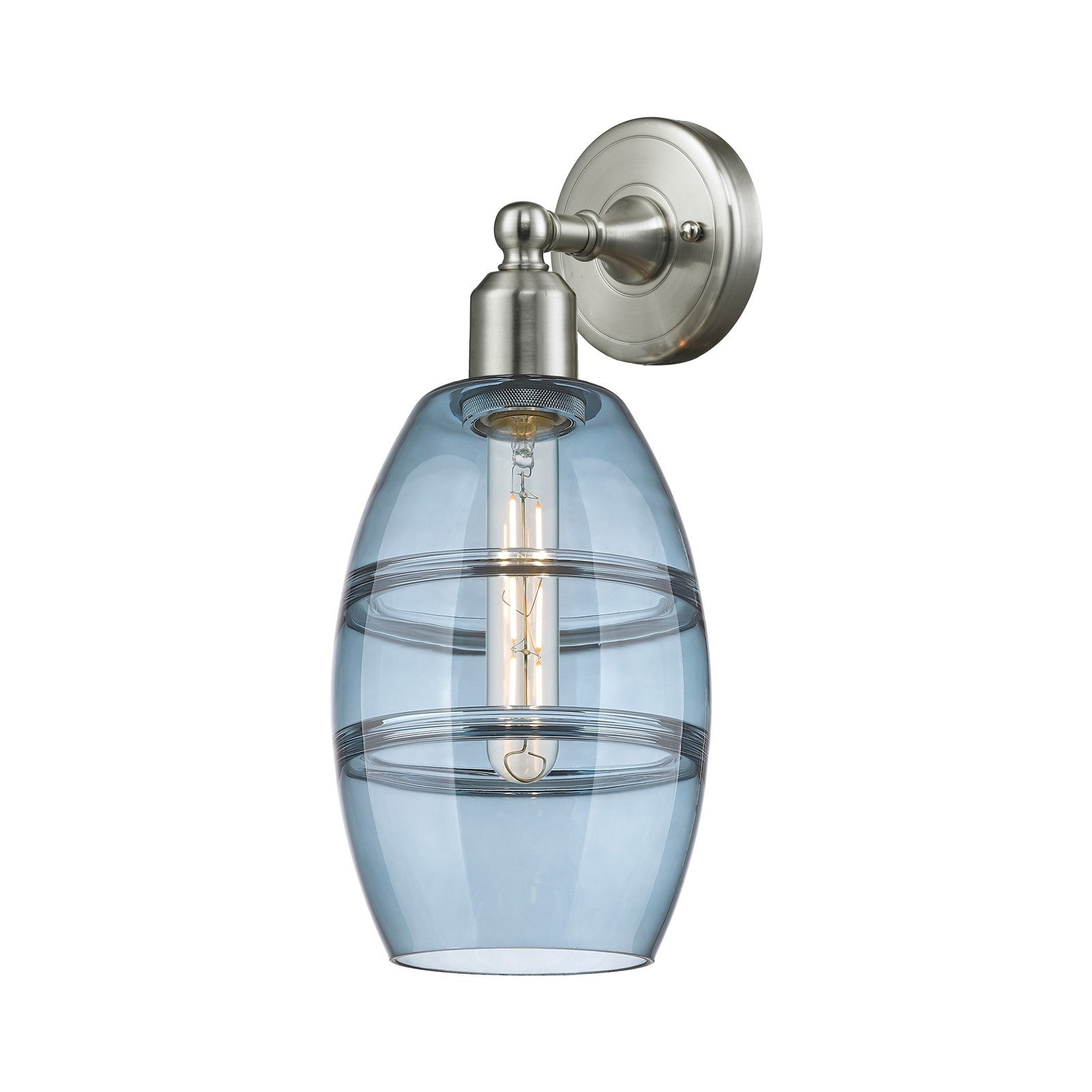 Innovations Vaz 6in 1-Light Wall Sconce | Industrial Brushed Satin Nickel and Blue Glass | Hallway & Bedroom Accent | Model 900-1W-SN-G557-6BL