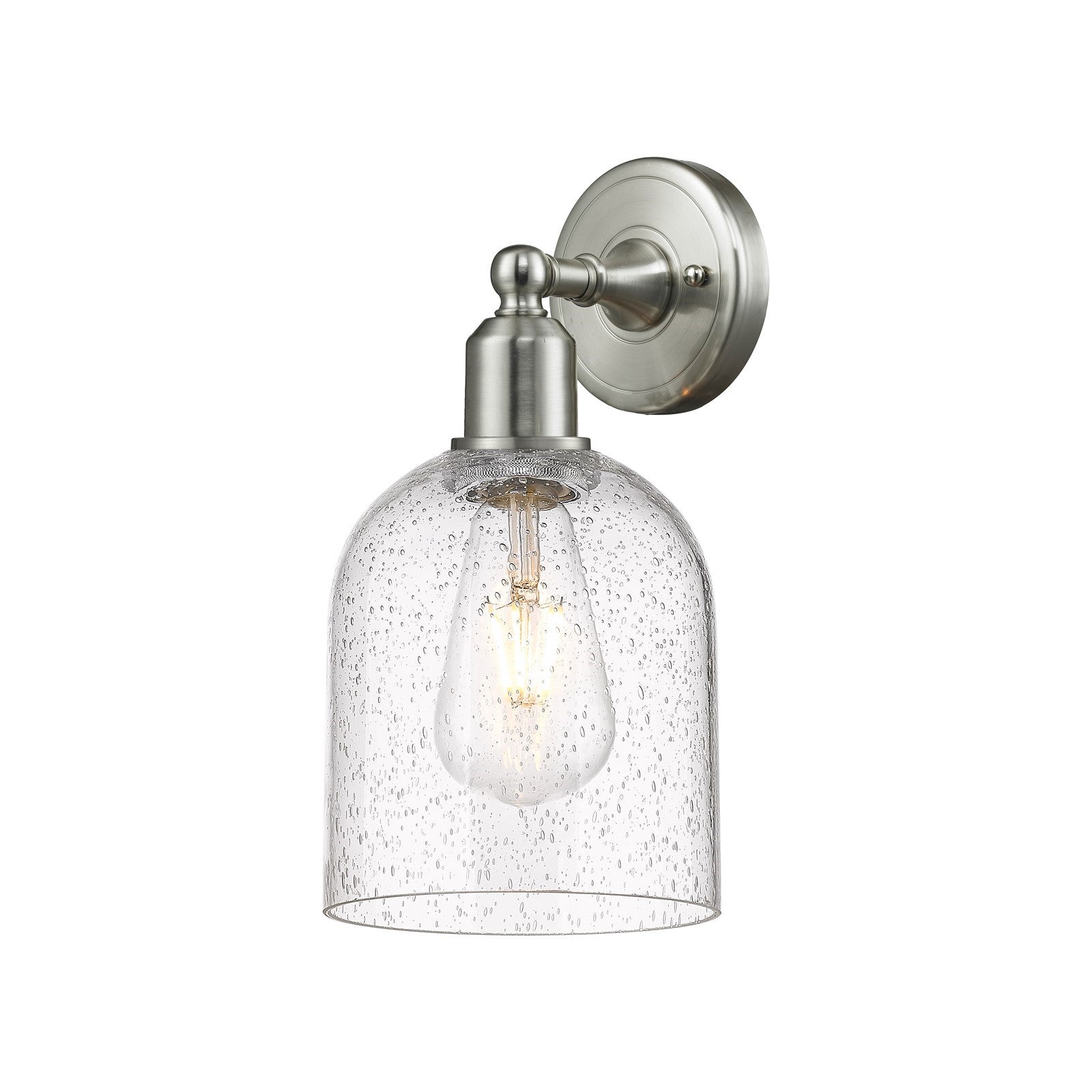 Innovations Bella 5.5in 1-Light Wall Sconce | Industrial Brushed Satin Nickel Steel and Seedy Glass | Bedroom & Hallway Accent | Model 900-1W-SN-G558-6SDY