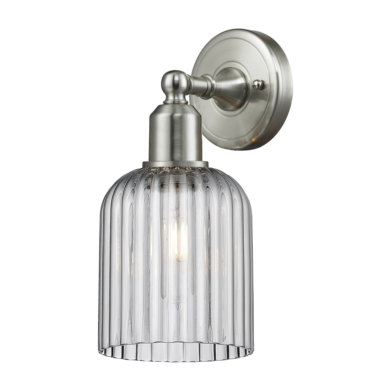 Innovations Bridal Veil 5in 1-Light Wall Sconce | Industrial Brushed Satin Nickel and Light Smoke Ribbed Glass | Hallway & | Model 900-1W-SN-G559-5SM