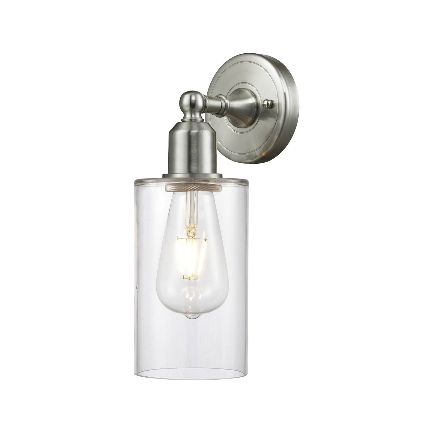 Innovations Clymer 4in 1-Light Wall Sconce | Industrial Brushed Satin Nickel and Clear Glass | Bathroom & Hallway Accent | Model 900-1W-SN-G802