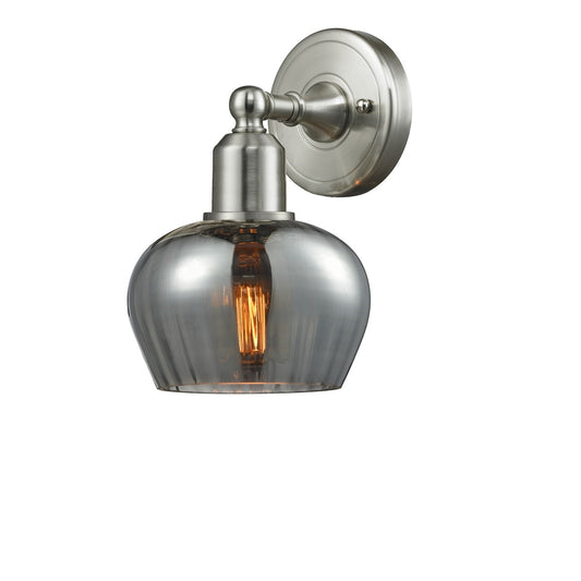 Innovations Fenton 7in 1-Light Wall Sconce | Industrial Brushed Satin Nickel and Light Smoke Ribbed Glass | Bedroom & Hallway | Model 900-1W-SN-G93-LED