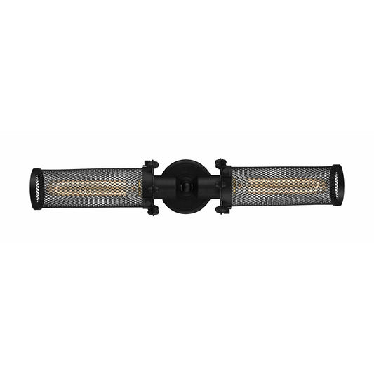Innovations Quincy Hall 21in 2-Light Bath Vanity | Industrial Matte Black Steel and Cast Brass with Matte Black Metal Shade | Model 900-2W-BK-CE216-BK-LED