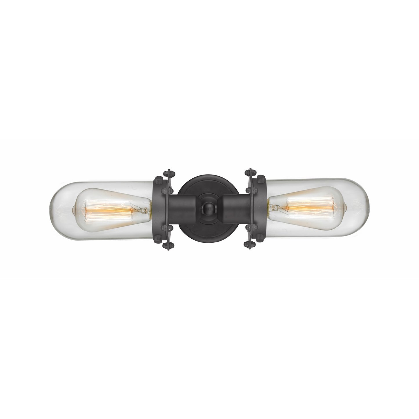 Innovations Centri 22in 2-Light Linear Bath Vanity | Industrial Matte Black Steel and Clear Cylinder Glass | Bathroom Vanity | Model 900-2W-BK-CE231-BK-CL