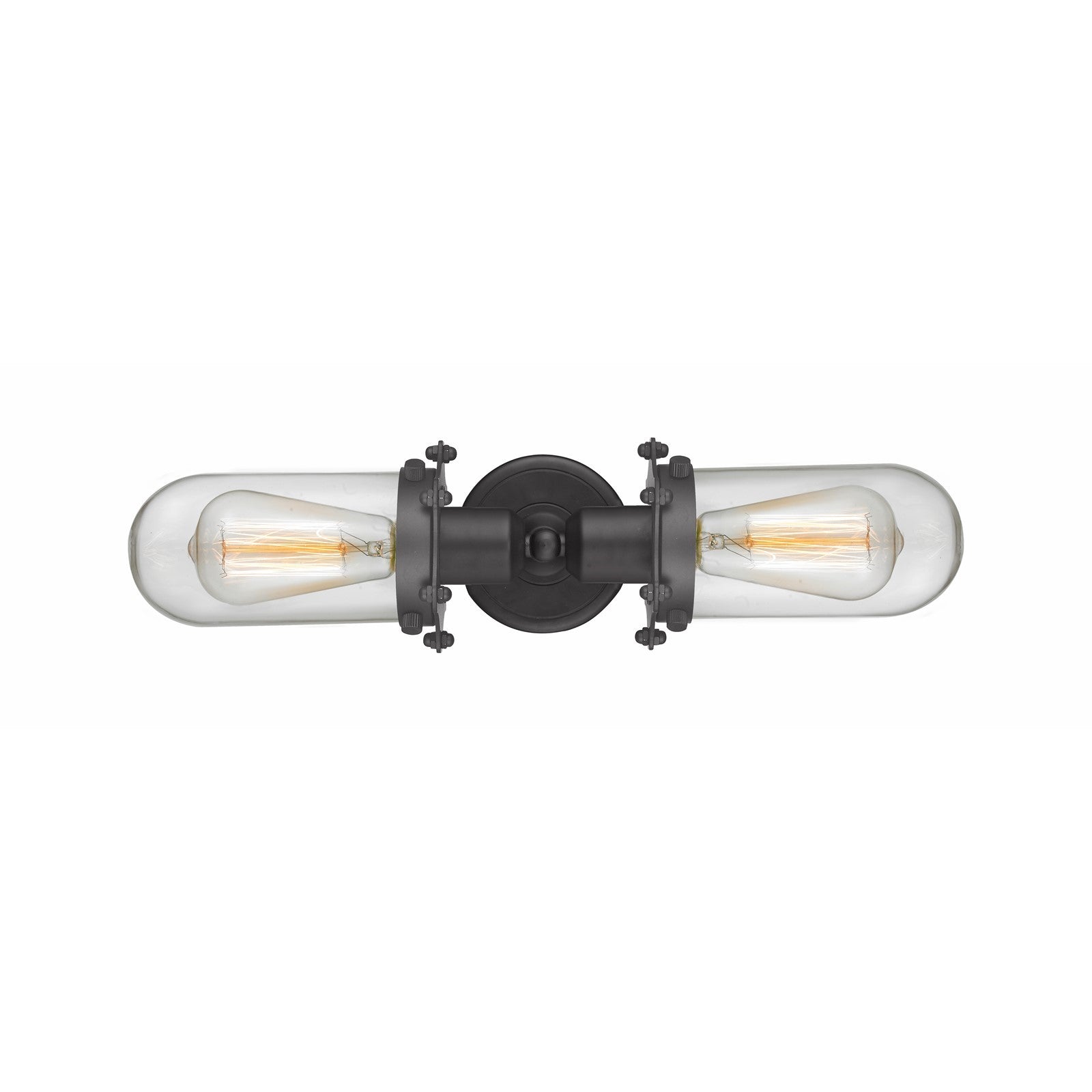Innovations Centri 22in 2-Light Linear Bath Vanity | Industrial Matte Black Steel and Clear Cylinder Glass | Bathroom Vanity | Model 900-2W-BK-CE231-BK-CL