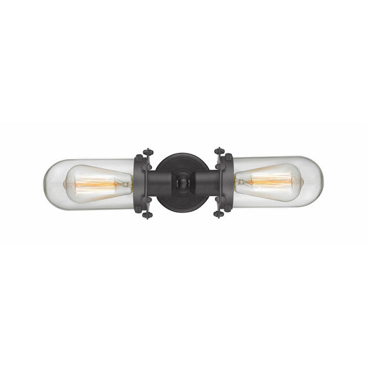 Innovations Centri 22in 2-Light Linear Bath Vanity | Industrial Matte Black Steel and Clear Cylinder Glass | Bathroom Vanity | Model 900-2W-BK-CE231-BK-CL