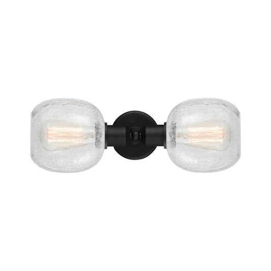 Innovations Belfast 17in 2-Light Linear Bath Vanity Light | Industrial Matte Black Steel and Clear Crackle Glass | Bathroom Vanity | Model 900-2W-BK-G105