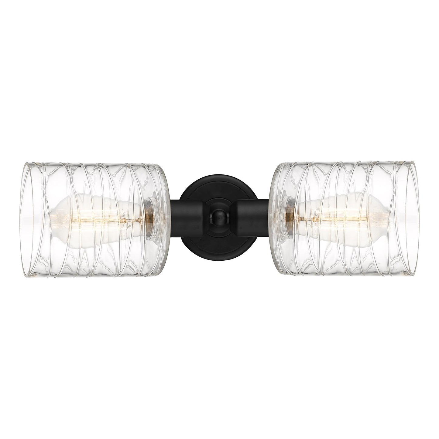 Innovations Cobbleskill 17in 2-Light Linear Bath Vanity Light | Industrial Matte Black Steel and Deco Swirl Glass | Bathroom | Model 900-2W-BK-G1113