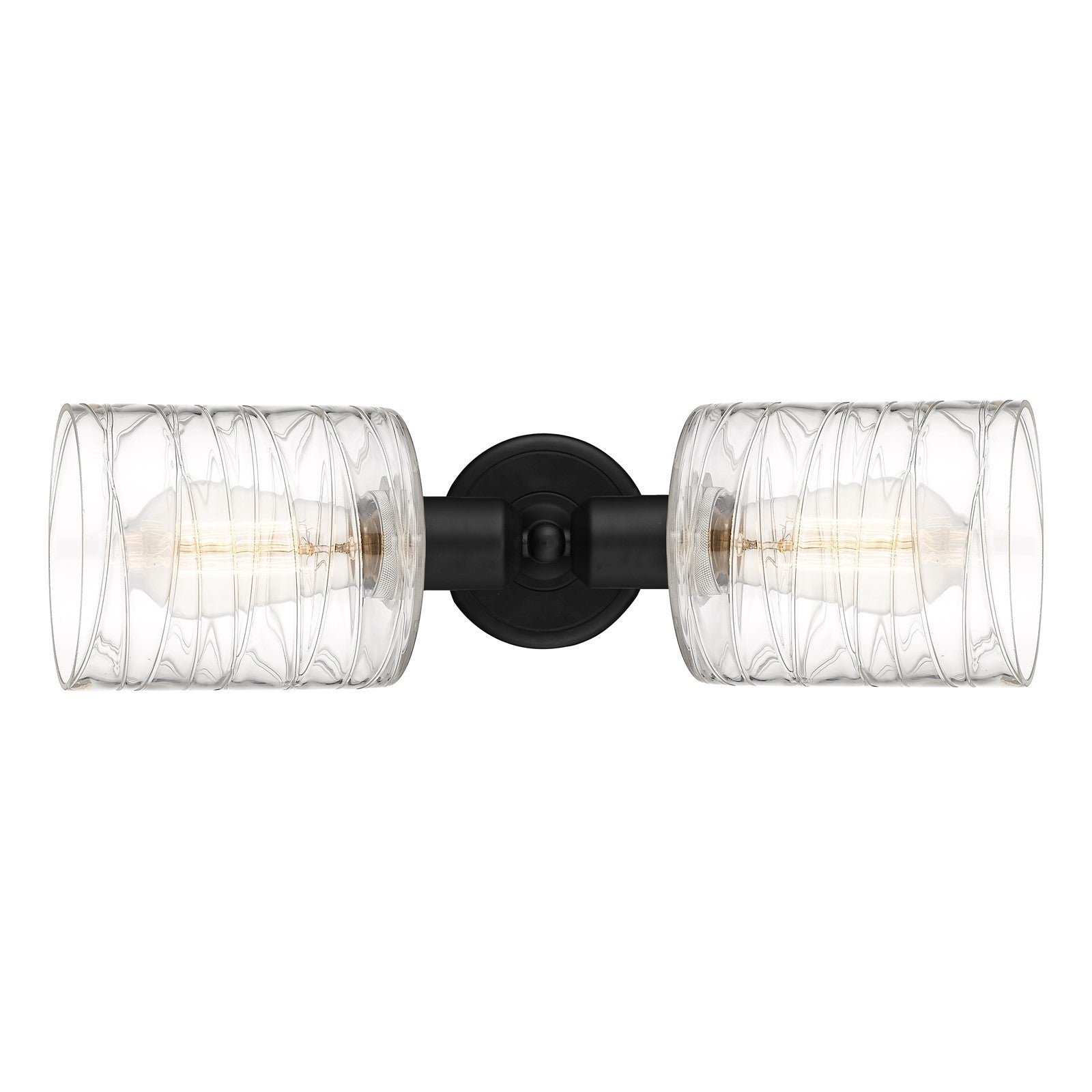 Innovations Cobbleskill 17in 2-Light Linear Bath Vanity Light | Industrial Matte Black Steel and Deco Swirl Glass | Bathroom | Model 900-2W-BK-G1113