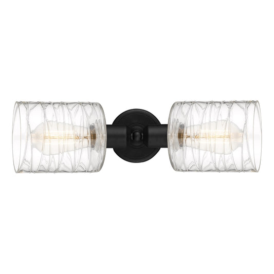 Innovations Cobbleskill 17in 2-Light Linear Bath Vanity Light | Industrial Matte Black Steel and Deco Swirl Glass | Bathroom | Model 900-2W-BK-G1113