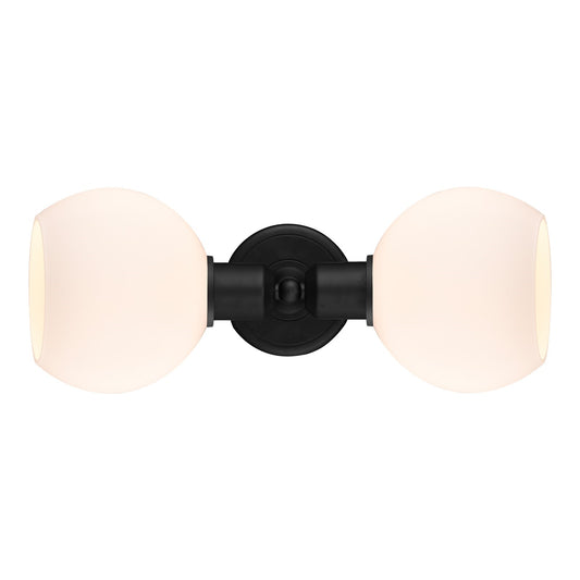 Innovations Athens 15in 2-Light Linear Bath Vanity Light | Industrial Matte Black Steel and Cased Matte White Glass | Bathroom | Model 900-2W-BK-G121-6