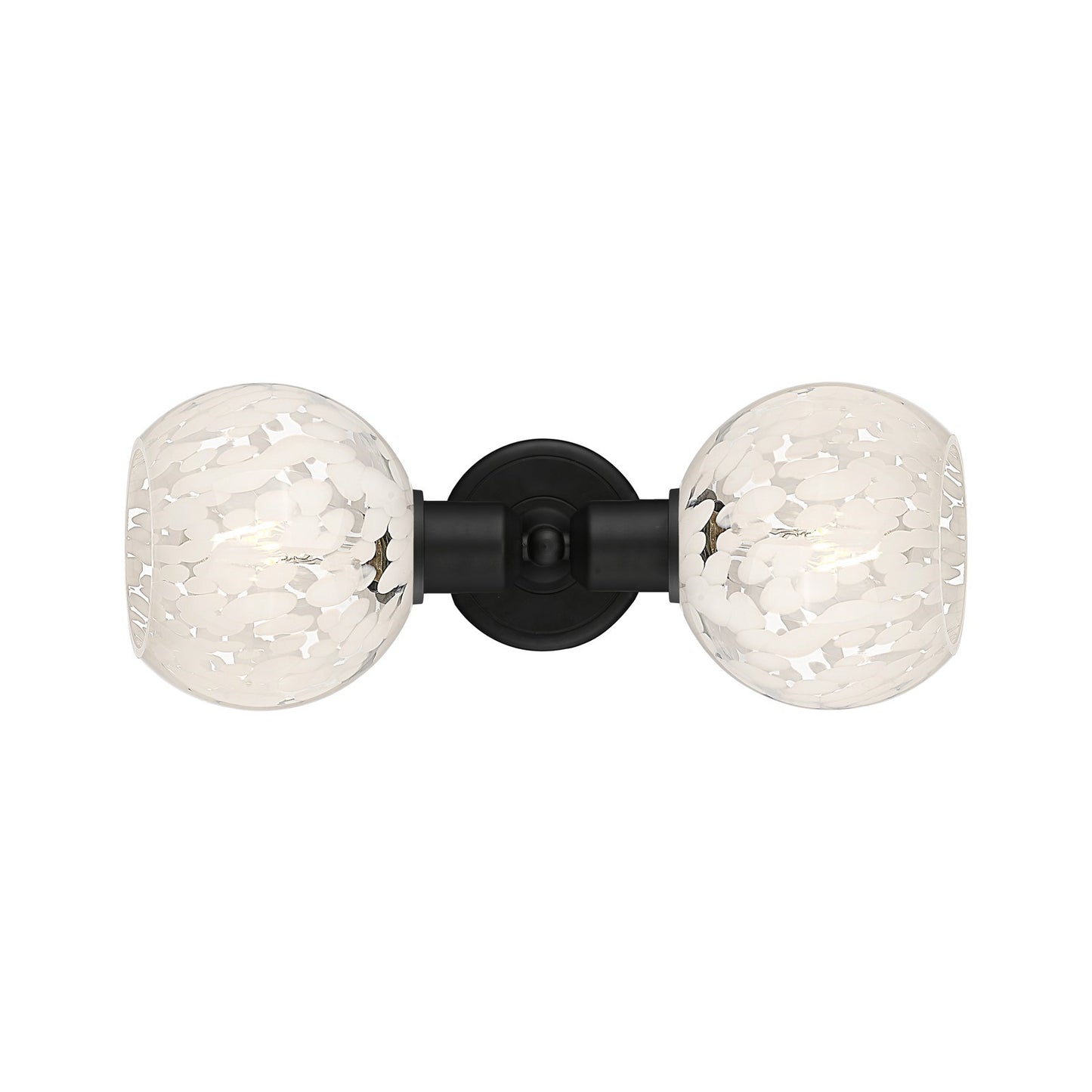 Innovations White Mouchette 15.25in 2-Light Linear Bath Vanity Light | Industrial Matte Black Steel and White Mouchette Glass | Model 900-2W-BK-G1216-6WM