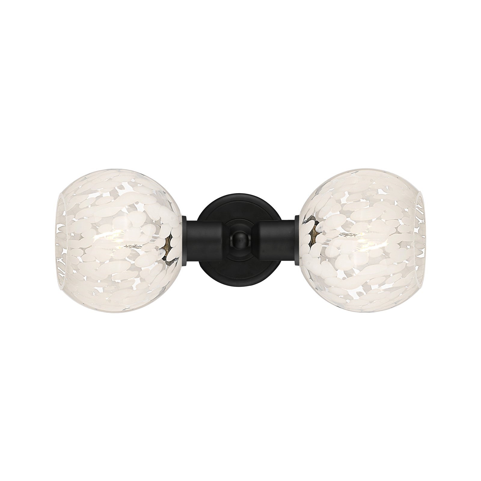 Innovations White Mouchette 15.25in 2-Light Linear Bath Vanity Light | Industrial Matte Black Steel and White Mouchette Glass | Model 900-2W-BK-G1216-6WM